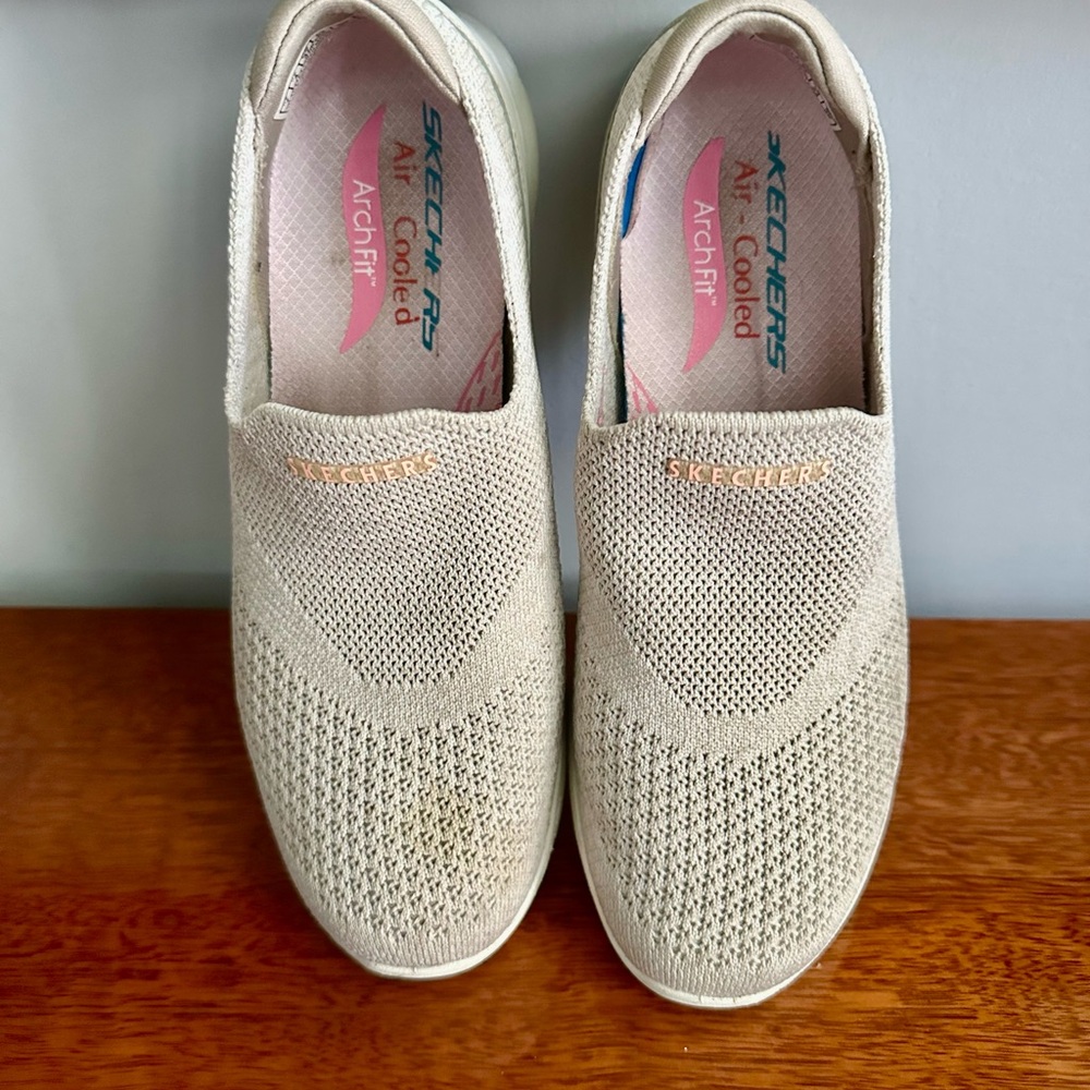Skechers Women's Beige Slip-On Sneakers - Picture 2 of 6